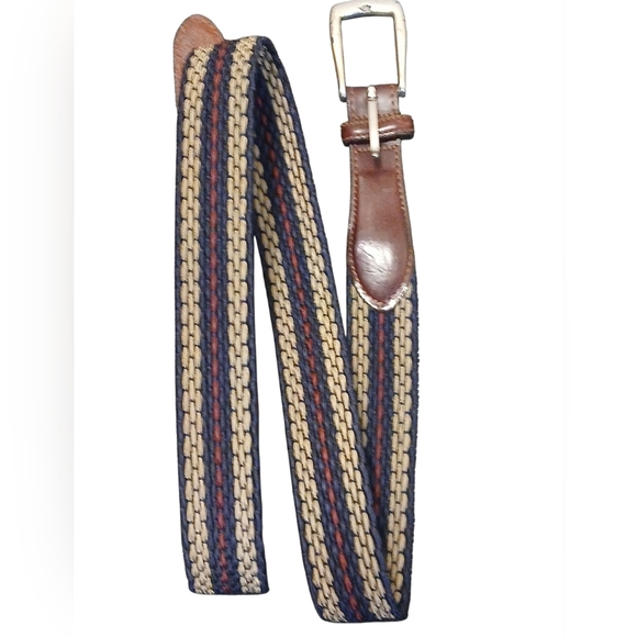 Brighton - Men's Tri-Colored Woven Belt, Brass Buckle, Leather Ends - Picture 2 of 9
